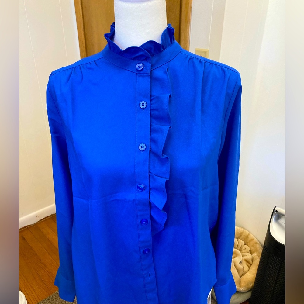 Ann Taylor, blue turtleneck top, size SX